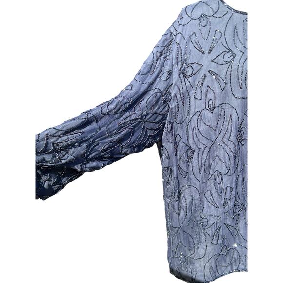 Beaded Dress Jacket Gray Silk? Size 2X Glam Holiday Party NYE Art Deco Elegant - Picture 10 of 12